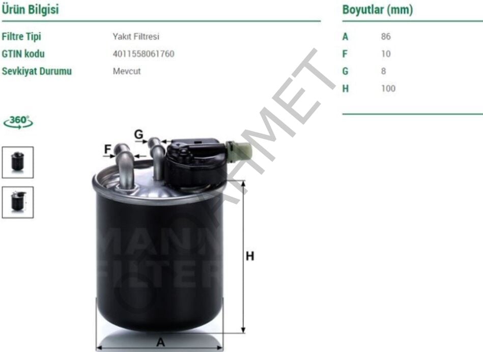 Yakıt Filtresi Mercedes A180 B180 WK820