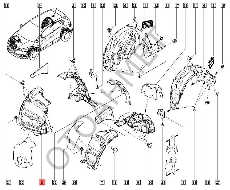 Captur 2 Sağ Ön Çamurluk Davlumbazı Ön Arka 638442323R